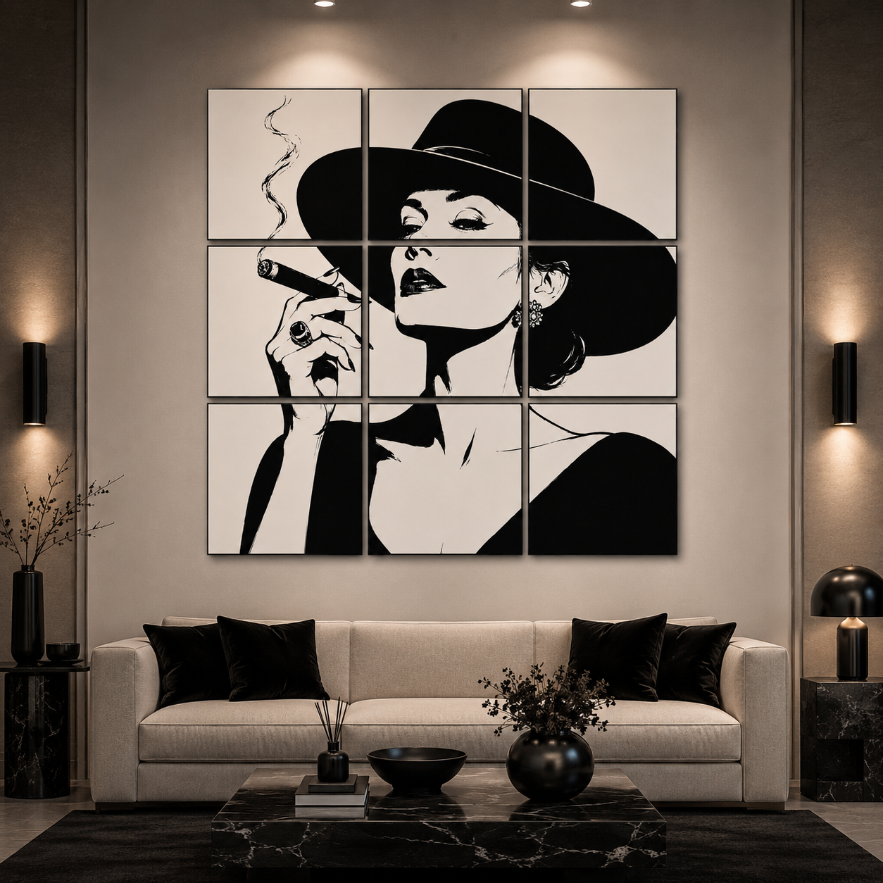 Velvet Smoke – Hand-Painted 9 Panel Canvas | Signature Collection