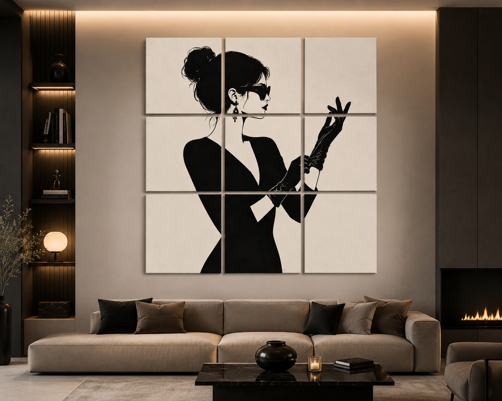 Noir Elegance – Hand-Painted 9 Panel Pop Art Canvas | Signature Collection