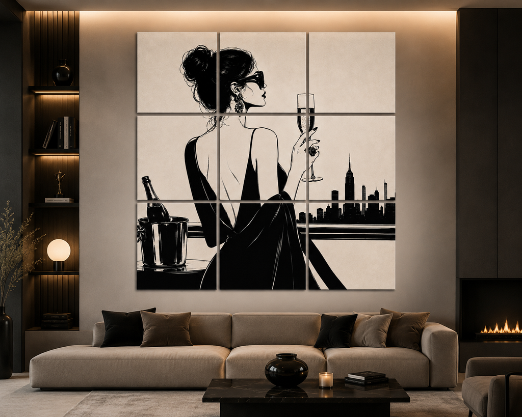 Champagne Nights – Hand-Painted 9 Panel Pop Art Canvas | Signature Collection