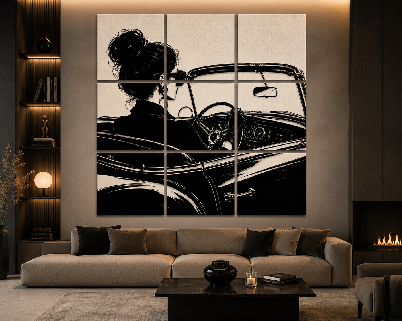 Midnight Drive – Hand-Painted 9 Panel Pop Art Canvas | Signature Collection